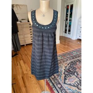 DKNY Jeans Womens Gray Embroidered Mirror Embellished Sleeveless Shift Dress S